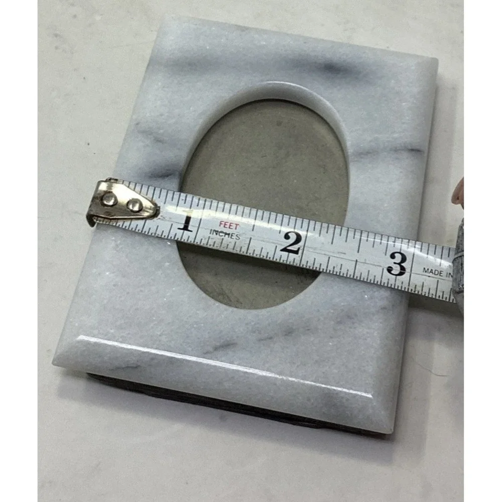 Vintage Miniature Marble Photo Frame Oval 4x3 Stone Mid Century Decor